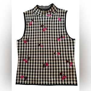 Maeve by Anthropologie Sleeveless Mock Neck Sweater Tank Black White Gingham XXS